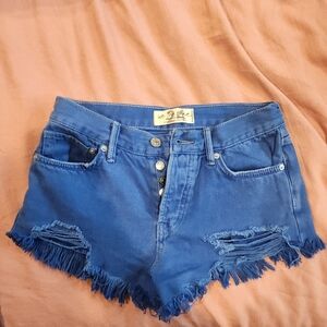 We The Free Indigo Frayed Jean Shorts